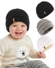 FURTALK Baby Beanie Winter Soft Warm Knit Hat 3 0-12 Months, Black white grey