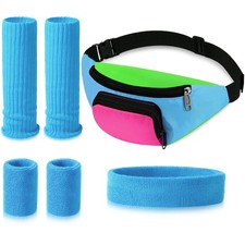 Xuniea 6 Pcs 80s 90s Workout Costumes Neon Leg Warmers One Size, Blue