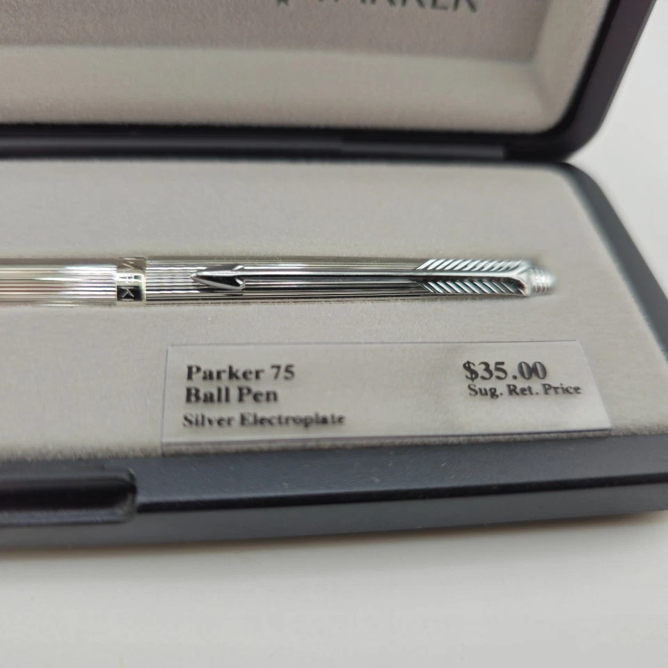 Parker 75 Silver Electroplate Ballpoint Pen Boxed Vintage NOS - Image 2 of 4
