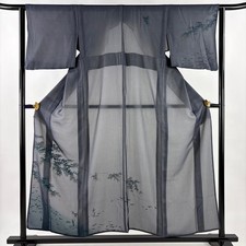 JAPANESE KIMONO TSUKESAGE DARK BLUE 156cm 5 ft 1 in PURE SILK B0355