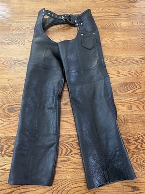 Genuine A-1 Vtg Style Leather Chaps Black Biker Motorcycle Riding Pants Size L
