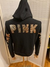 Rare Vintage Y2K Victoria's Secret Dog Sequins Pink on Each Arm Back Hoodie L