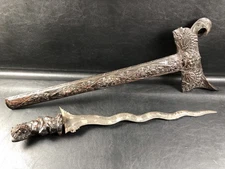 Antique Indonesian Keris Kris Damascus Sword Intricately Carved Handle 19th C