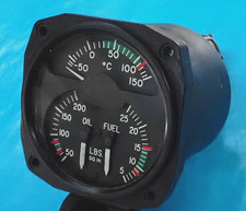 3-in-1 Engine Gauge: Fuel & Oil Pressure, Temperature, 14 or 24V Model AN5773-1