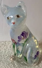 2003 Hand Painted Signed FENTON Lenox White Opalescent 4.25" GLASS CAT Figurine