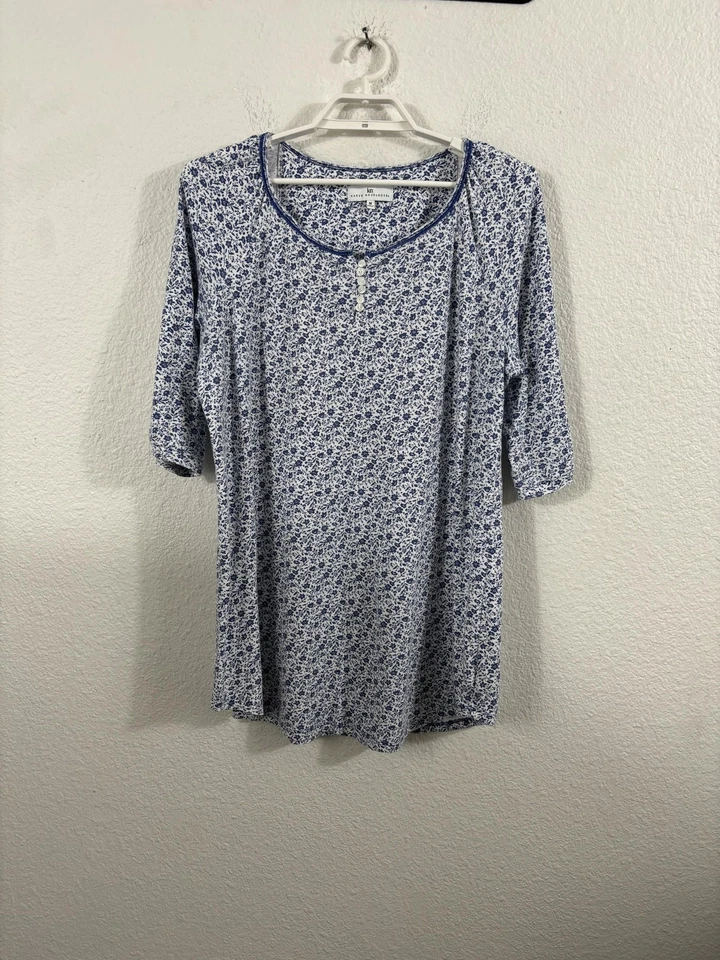 Karen Neuburger Sleep Shirt Womens Medium Blue White Floral Henley Nightshirt - Image 2 of 4