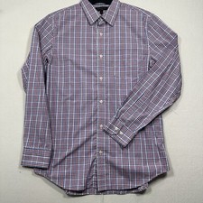 Banana Republic Mens L 16 16.5 34 35 Blue Tailored Slim Fit Shirt Large Plaid