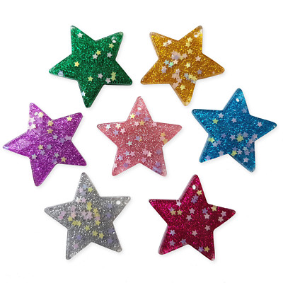 5 Stck. Großer Glitzer Stern Harz Anhänger Charm - Kawaii Verzierung Handwerk