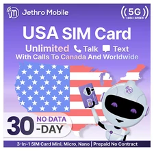 Jethro Mobile 1 Month Prepaid SIM Card with Unlimited Talk & Text, No Contract