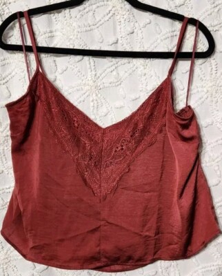 Mi Ami Blouse Womens XL Francescas Camisole Tank Top Lace Trim Burgundy NWT