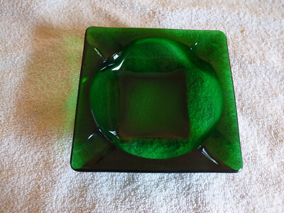 Vintage Fire King Hocking Forest Green 4 5/8'' Square Deco Mid Century Ashtray