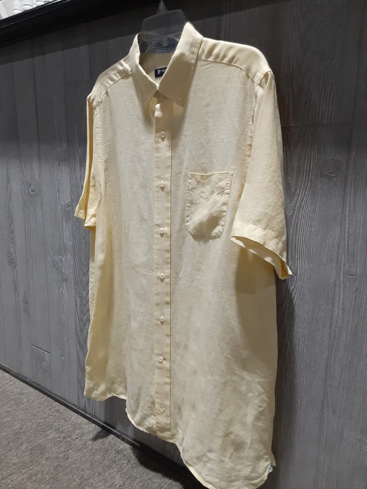 Camisa Daniel Cremieux Manga Corta Abotonada 100% Lino Amarilla Para Hombre Grande Foto 2 de 4