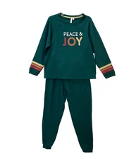Joyspun Women's Pajama Set Peace & Joy S M XL 3X Green French Terry Fleece
