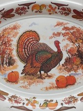 MCM Thanksgiving Turkey Platter Holiday Fall Pumpkins Melamine 21" USA Made