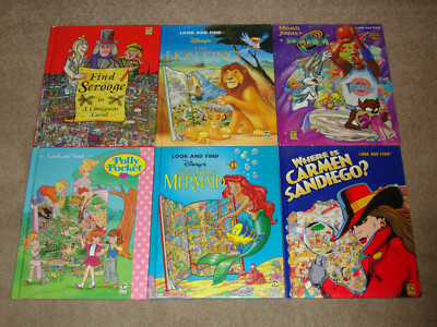 Vintage 90s Look and Find Book Lot Polly Pocket Carmen Sandiego Space Jam Disney