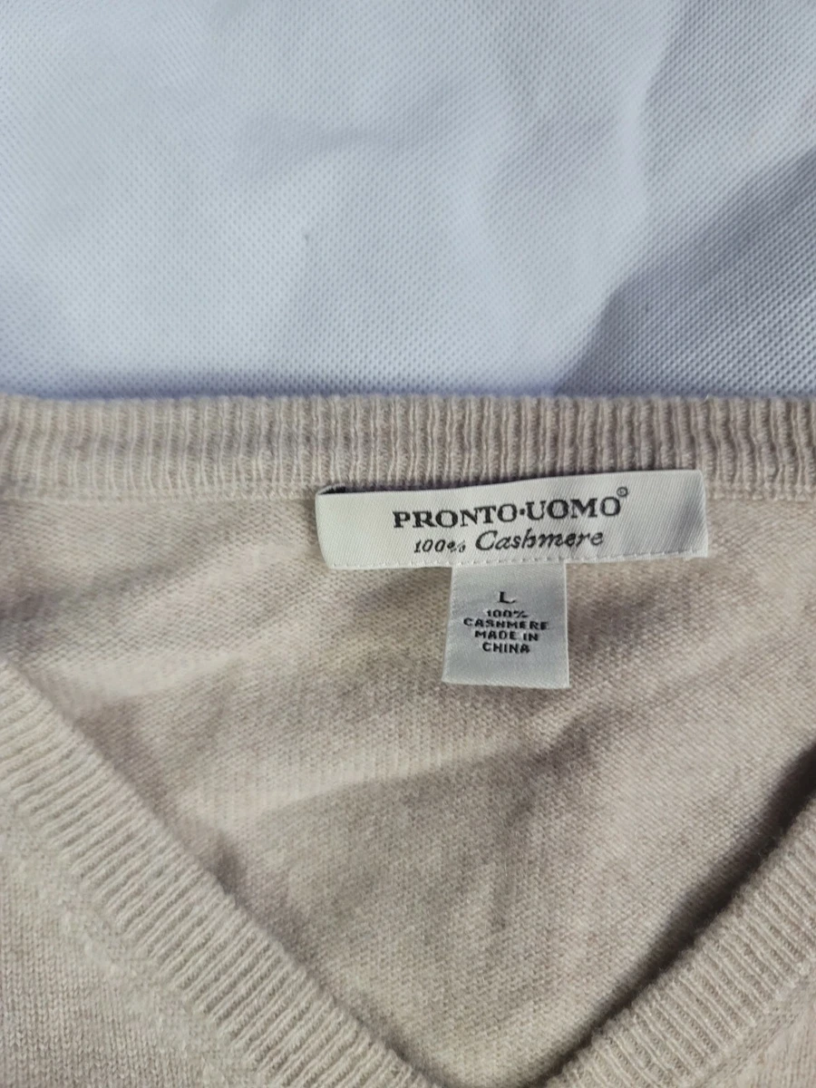 Pronto Uomo 100 Cashmere Tan Pullover V neck Sweater Mens Large