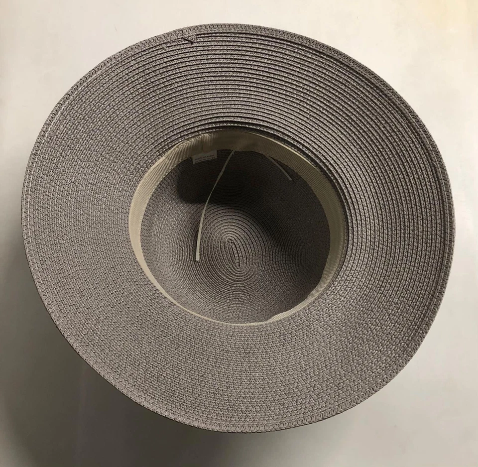 Sombrero para el sol flojo de paja de papel Cloche empacable para iglesia con arco negro de playa FPS50 Foto 3 de 4