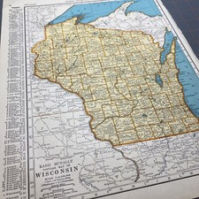 1940's Wisconsin  atlas Map Vintage