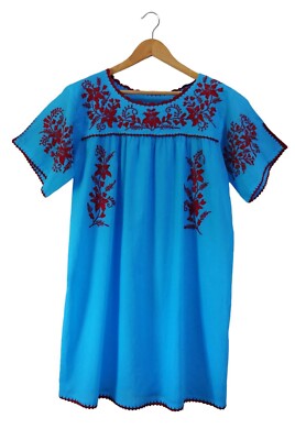 Hand embroidered cotton dress, Mexican style peasant short dress, Mini Dress | eBay Hand embroidered cotton dress, Mexican style peasant short dress, Mini Dress | eBay