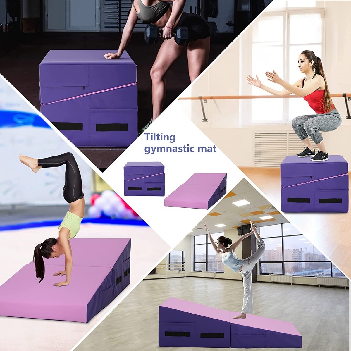 Incline Gymnastics Mat 48x24x14 Inch - Foldable Cheese Wedge Mat For Tumbling & Training
