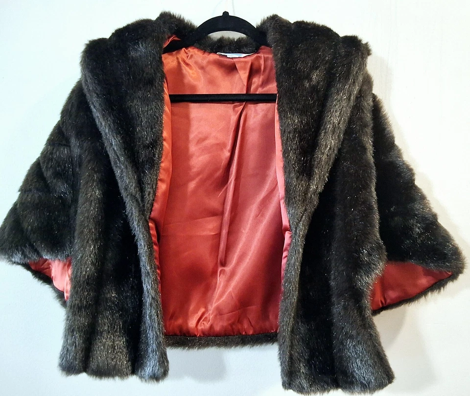 De colección Anthony Richard Marrón Oscuro Imitación Piel Mantón Estola Forro Rojo Foto 2 de 3