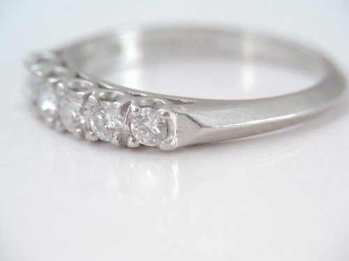 VINTAGE ART DECO 10% IRIDIUM PLATINUM 5 DIAMOND BAND RING sz 5 3/4 - Picture 7 of 9