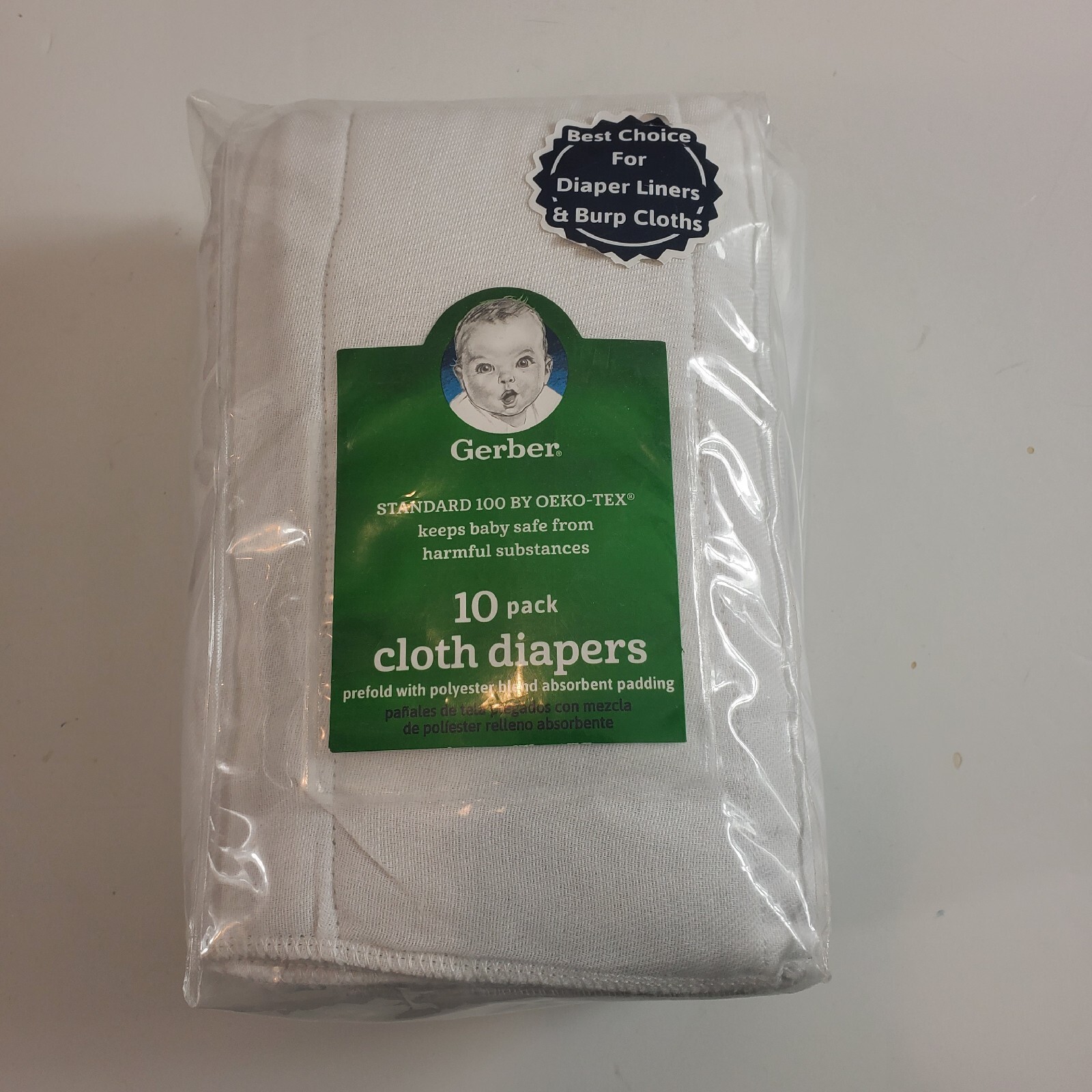 Gerber Prefold Cloth Diapers 10PACK 20"x 14" Padding burn cloth white