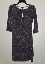 Talbots Multi Color Ruched 3/4 Sleeve Round Neck Maxi Dress PM