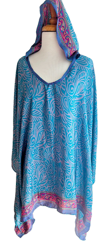 AS NEW SILK BLEND COLD SHOULDER DRESS/TOP - ONE SIZE -HOODIE- HIPPY/BOHO