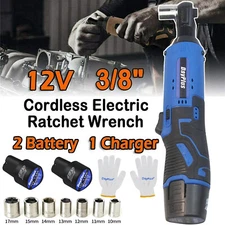 3/8'' Cordless Ratchet Right Angle Wrench Impact Power Tool 2x Battery Charger