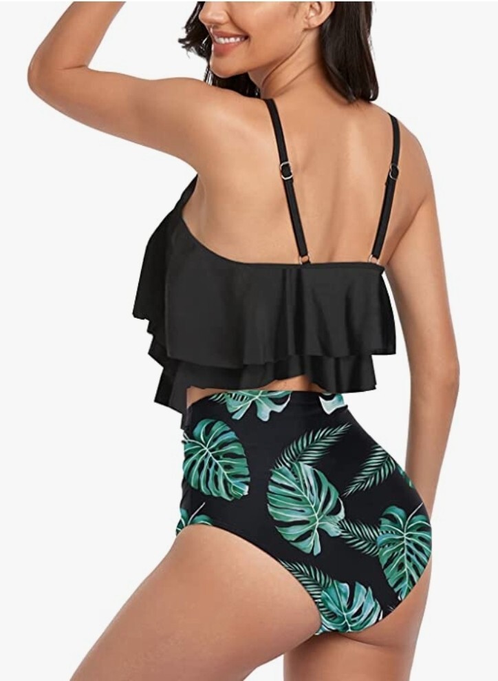 FLYILY Women Two Piece High Waisted Swimwear Tankini Set Ruffle size XL