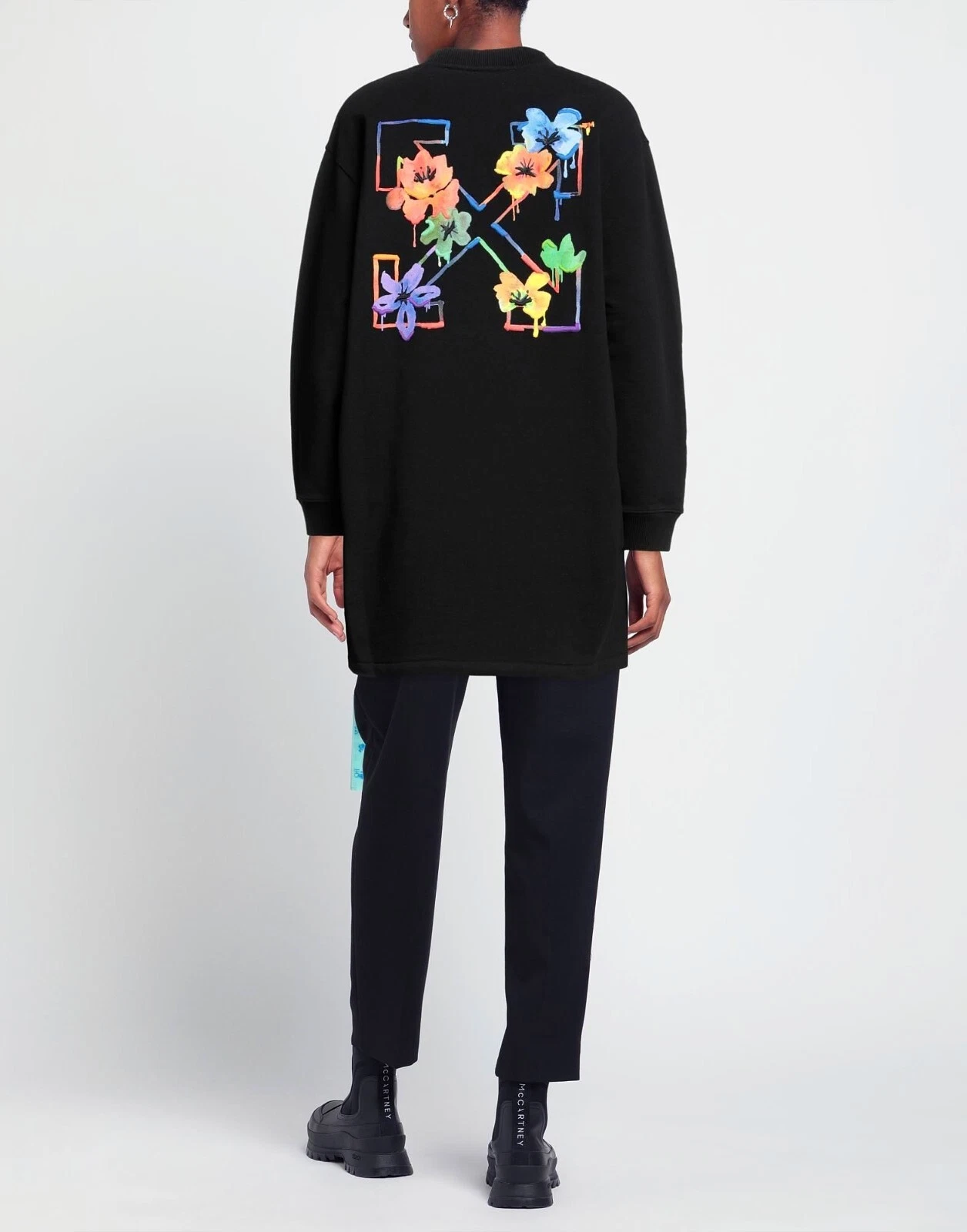 Abito Felpa Off White Nero Floreale Ricamato Frecce Taglia S Prezzo di listino $790