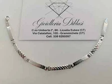 SOLID 18K WHITE GOLD MAN SEMI RIGID BRACELET ALTERNATE 4mm PLATES, 7.7 INCHES