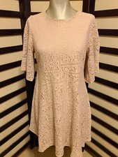 Zara Basic A-Line Dusty Rose Color Lace Dress, Bell Sleeve, Large