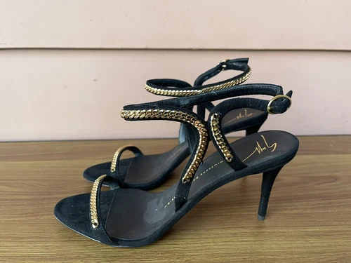 NEW RARE Giuseppe Zanotti Birel Sabbia 39 US 9 Black Gold Chain Sandals Pumps E3