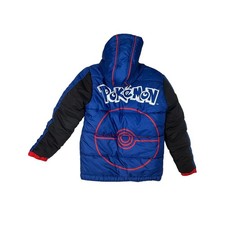 Pok mon Kids Puffer Jacket 10/12 Blue Pok ball Hooded Coat Warm Winter