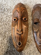 3 Vintage Hand Carved Wood Tiki Masks
