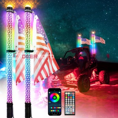 2Pcs 3FT RGB LED Fat Whip Light +Strobe Lights For Can Am X3 UTV ATV Polaris RZR