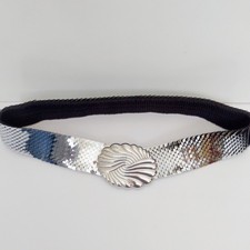 Vintage 1980's Silver Tone Metallic Fishscale Belt Stretchy Expandible Clasp