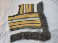 Bohemian Striped Yellow, Gray Acrylic Girls Poncho Large Fringe Made In USA