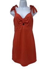 Orange Sleeveless Linen Mini Dress Bow Festival Cottage Beach Party resort M