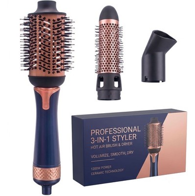 4-in-1 Hair Dryer Styler Brush - 1200W Dual Voltage, Rotating Heads Anti-Tangle