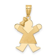 14k Yellow Gold Kids Engravable Small Girl with Bow on Left Joy Charm Pendant