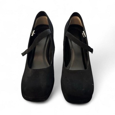 Soda Women's Black Suede Mary Jane Round Toe Ankle Strap Buckle Heels 7.5