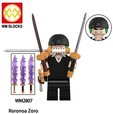 2 inch Custom One Piece Roronoa Zoro Minifigure with three sword, New/Mint
