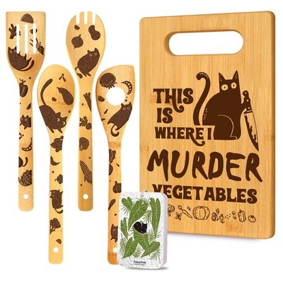 6 PCS Cute Cat Lover Kitchen Gift Set Funny Cutting Board Spoon Sponge Women