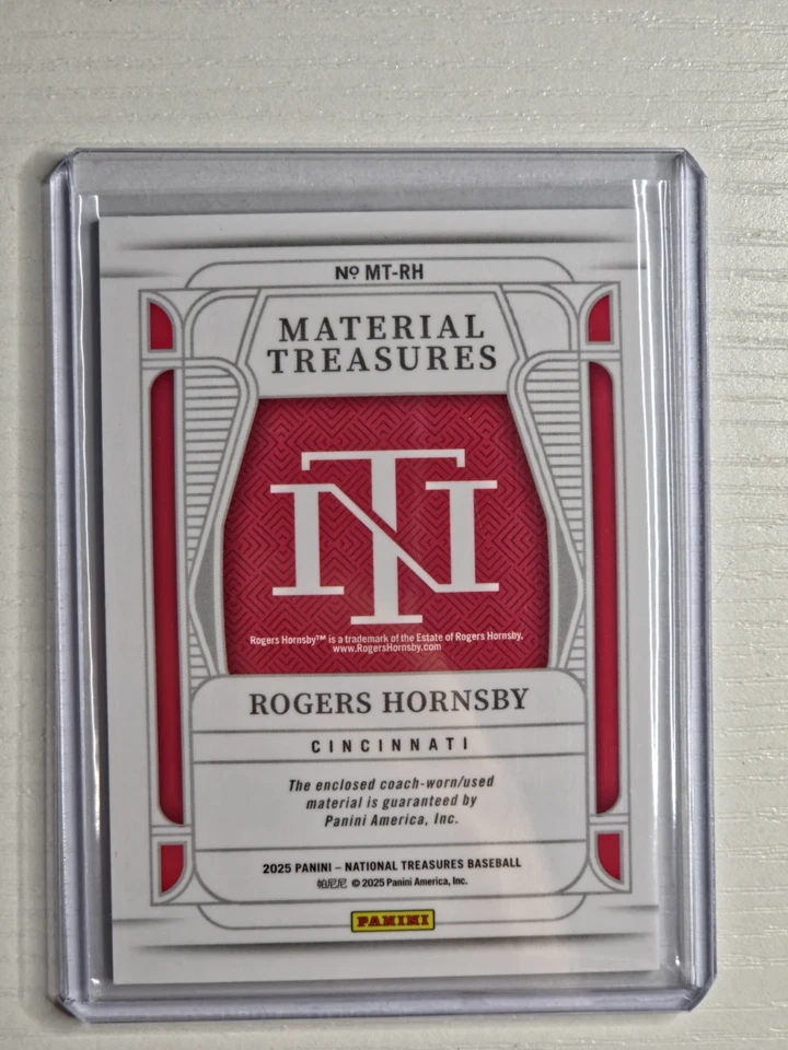 2025 Panini National Treasures Rogers Hornsby Patch Jersey /99 REDS - Image 2 of 2
