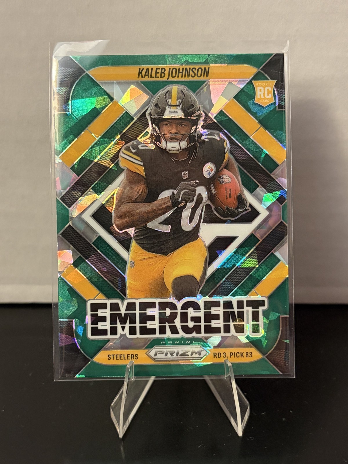 2025 Panini Prizm Emergent Green Ice Kaleb Johnson #5 Steelers