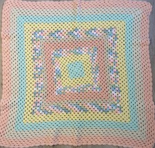 Multi-Color Pastel AFGHAN HAND MADE VTG Crib Baby Blanket 36x36 Square