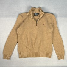 Ralph Lauren Loose-gauge cotton knit Quarter-zip Sweater Beige Maroon Pony L